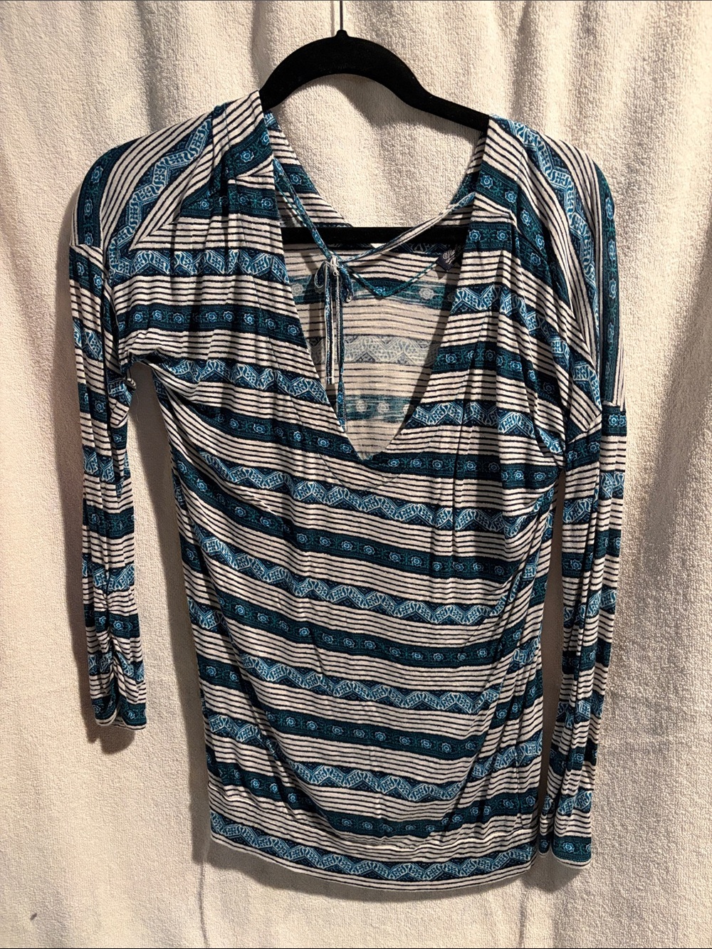 Lucky Brand Teal and White Striped Long-Sleeve Wrap Top